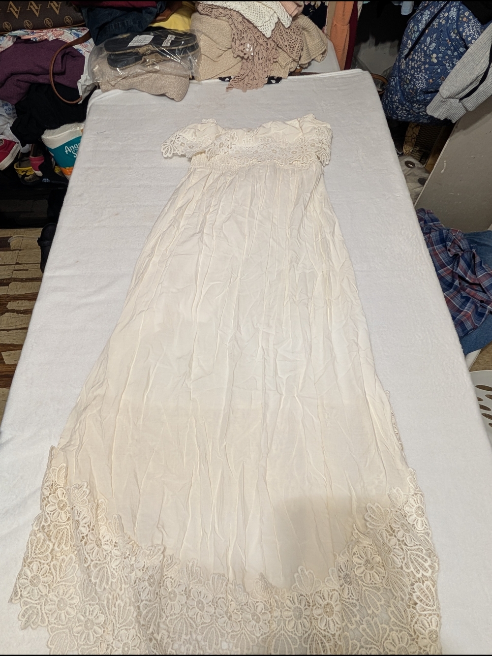 Solitaire White Crochet Edges Strapless Dress Wedding Crochet